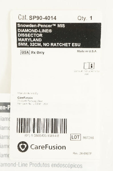 CareFusion SP90-4014 Snowden-Pencer MIS Diamond-Line Dissector Maryland 5mmx32cm